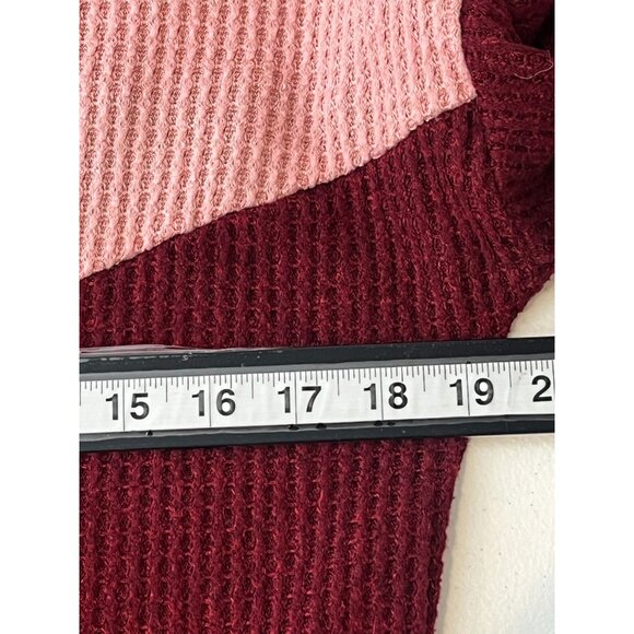 No Boundaries Top Womens Small 3 5 Waffle Knit Pink Burgundy Stripe Casual Shirt - Picture 12 of 15